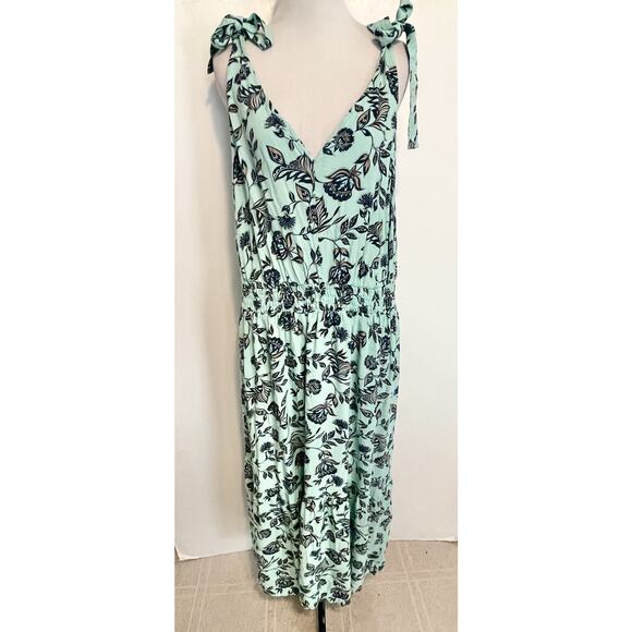 Lane Bryant Mint Floral Vines Midi Dress Women's Size 18 Tiered Cottage Boho 2X - Picture 2 of 10